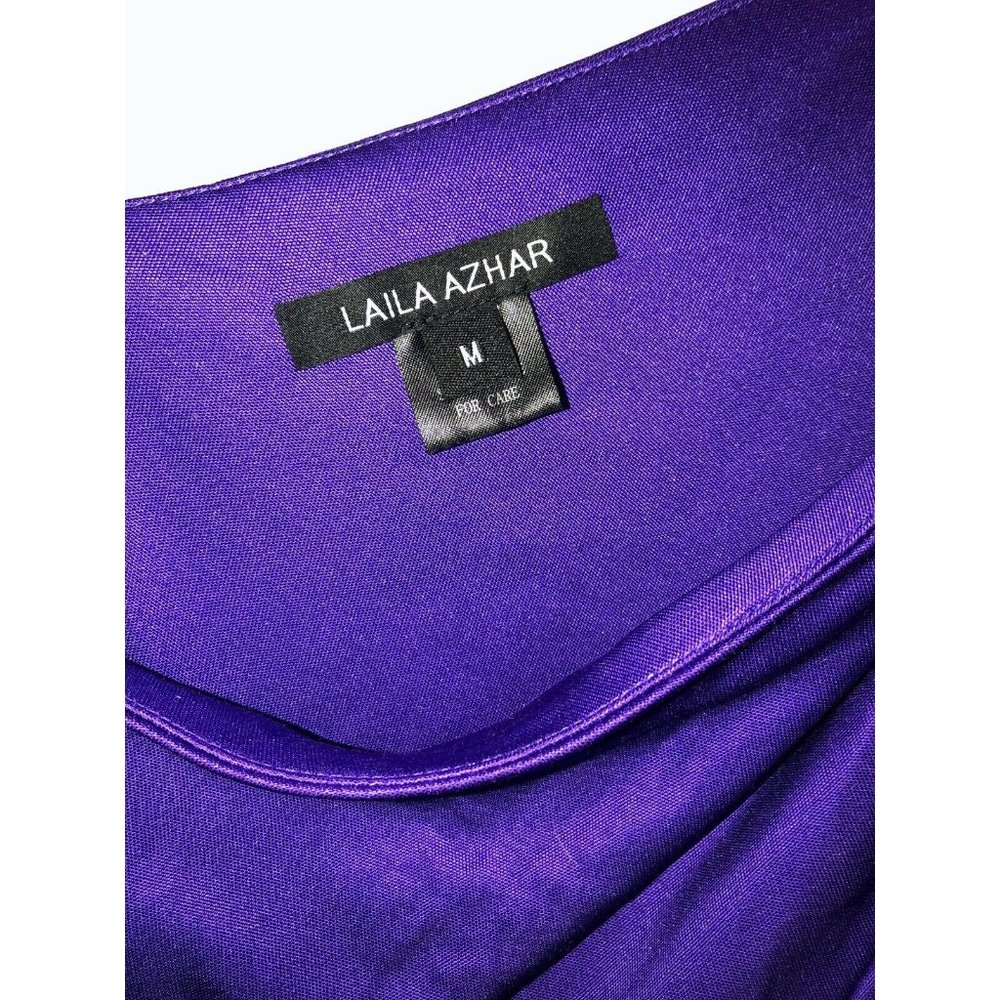Laila Azhar 100% Silk SZ Medium One Cascading Shoulder Dress Purple - Picture 3 of 3